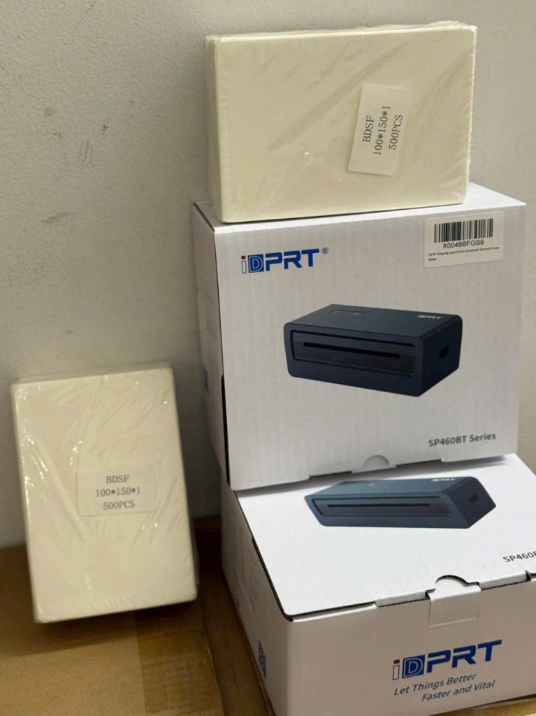 Máy in tem nhãn SP460BT + Giấy in decan nhiệt A6